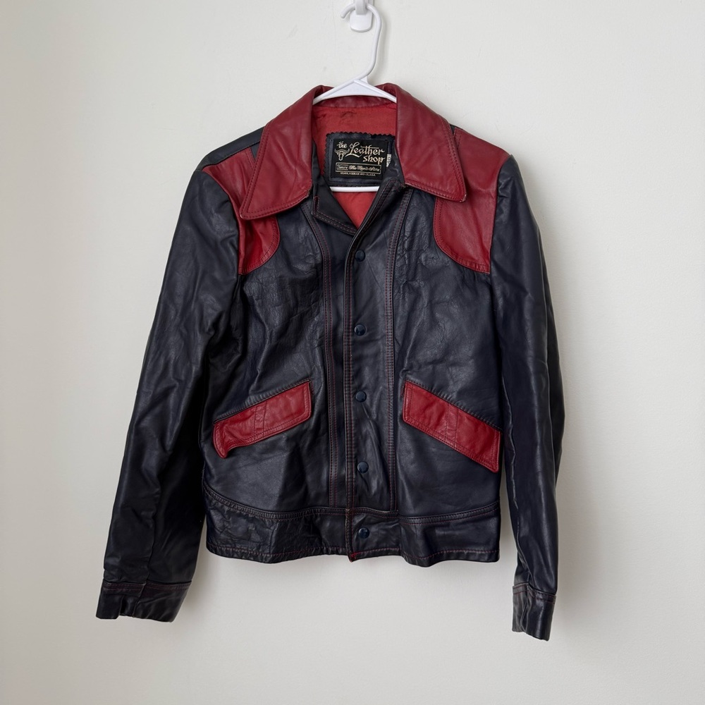 Vintage Sears and Roebuck Blue and Red Leather Jacket